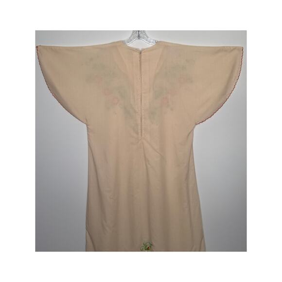 Vintage Leandra Embroidered Floral Caftan peach Dress flutter sleeves medium - Picture 15 of 16